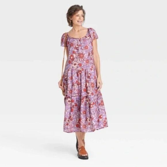 Knox Rose Dresses & Skirts - Knox Rose Purple Floral Dress - Short Flutter Sleeves - Womens XXL - NEW!